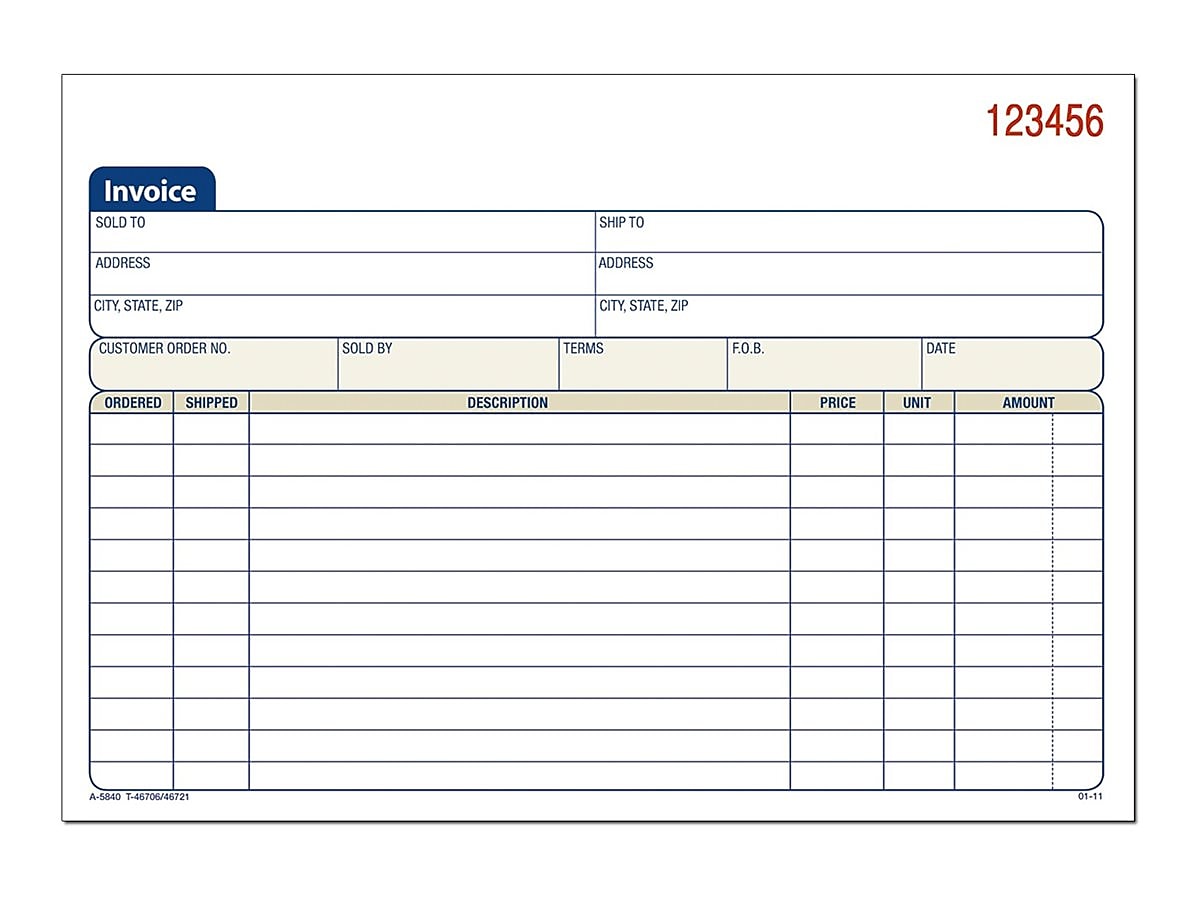 Adams 3-Part Carbonless Invoices, 8.44