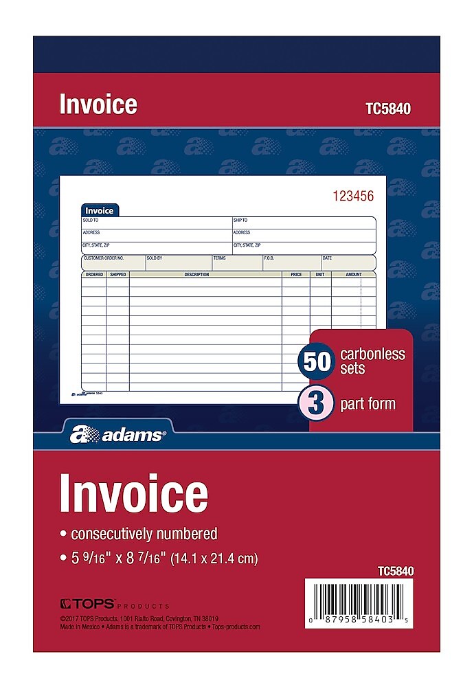 Adams 3-Part Carbonless Invoices, 8.44