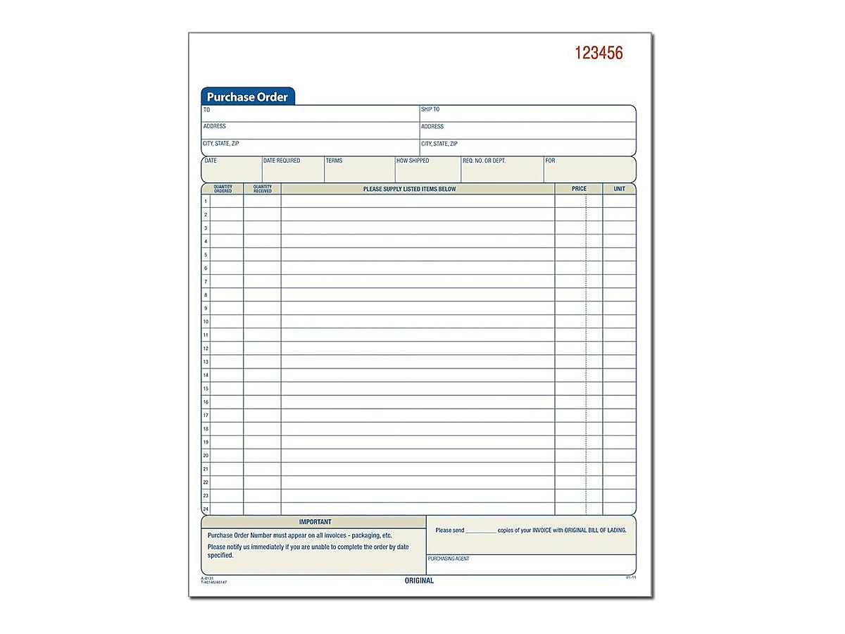 Adams 3-Part Carbonless Purchase Order, 10.69
