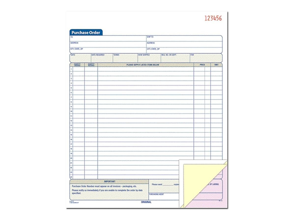 Adams 3-Part Carbonless Purchase Order, 10.69
