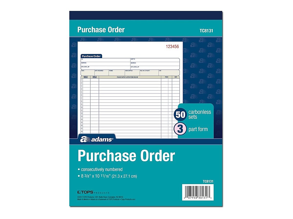 Adams 3-Part Carbonless Purchase Order, 10.69