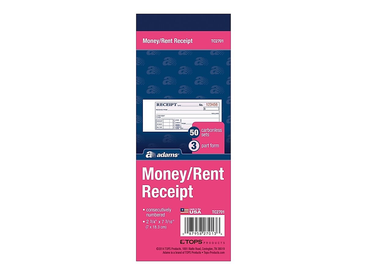 Adams 3-Part Carbonless Receipts Book, 7.19