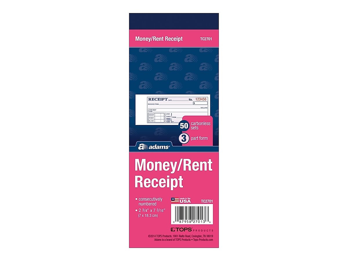 Adams 3-Part Carbonless Receipts Book, 7.19