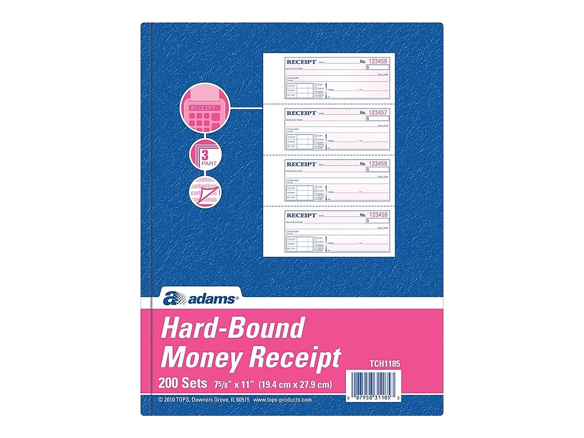 Adams 3-Part Carbonless Receipts Hardbound Book, 2.75
