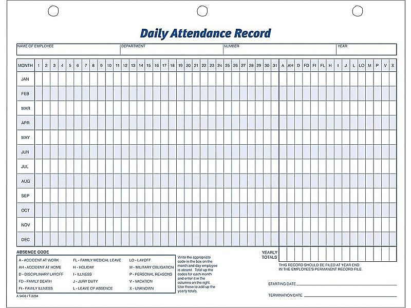Adams Attendance Records, 50/Pack