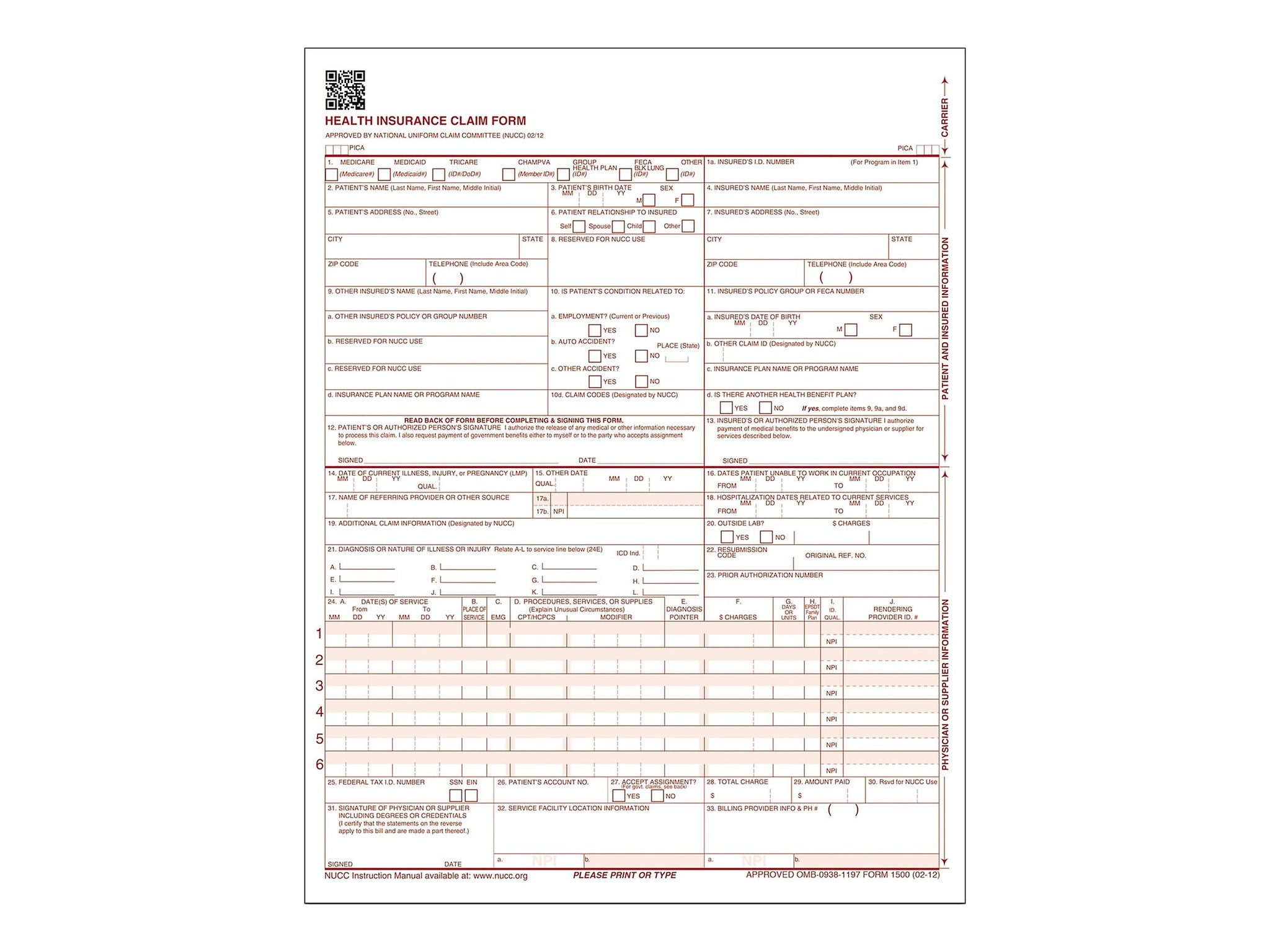 Adams CMS-1500 1 Part Health Insurance Claims, 100/Pack