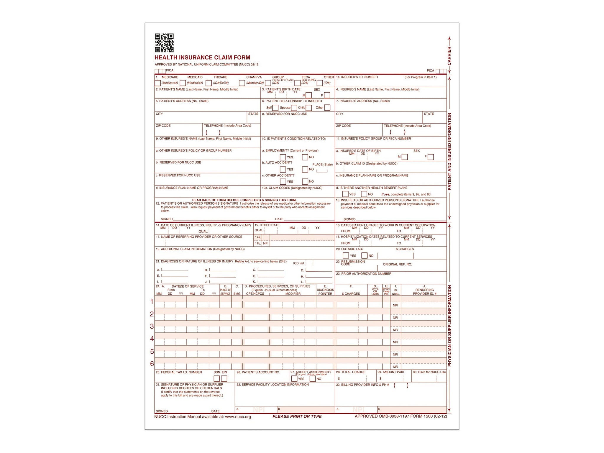 Adams CMS-1500 1 Part Health Insurance Claims, 100/Pack
