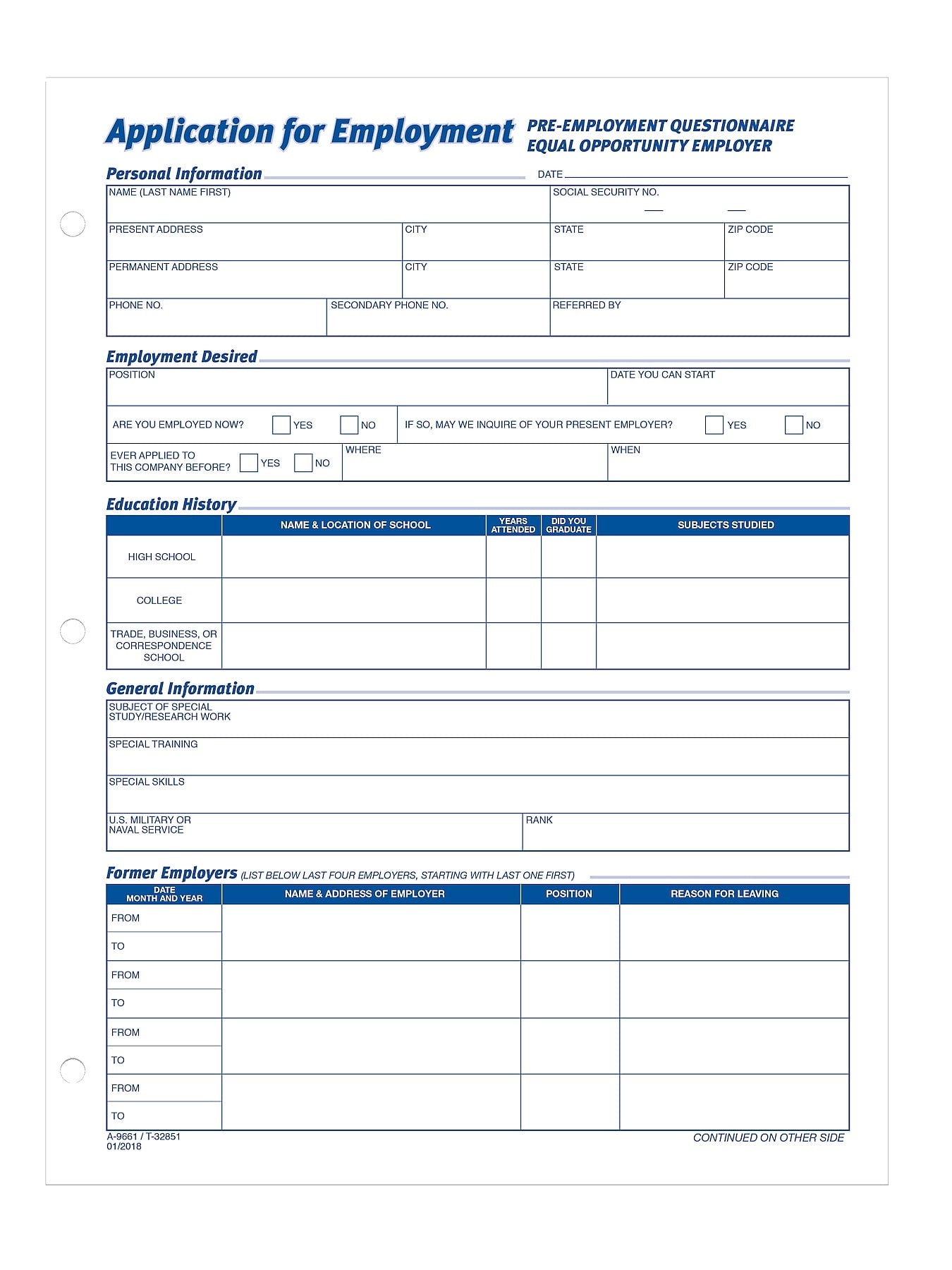 Adams Employment Applications, 50/Pad, 2 Pads/Pack