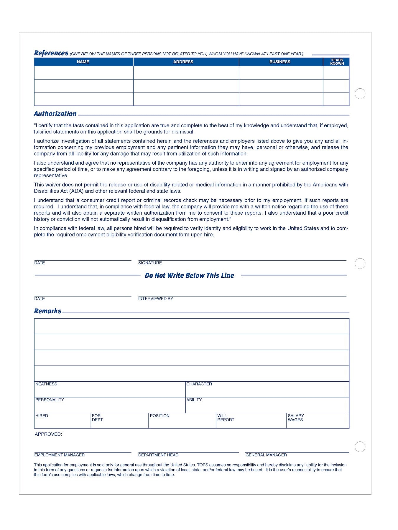 Adams Employment Applications, 50/Pad, 2 Pads/Pack