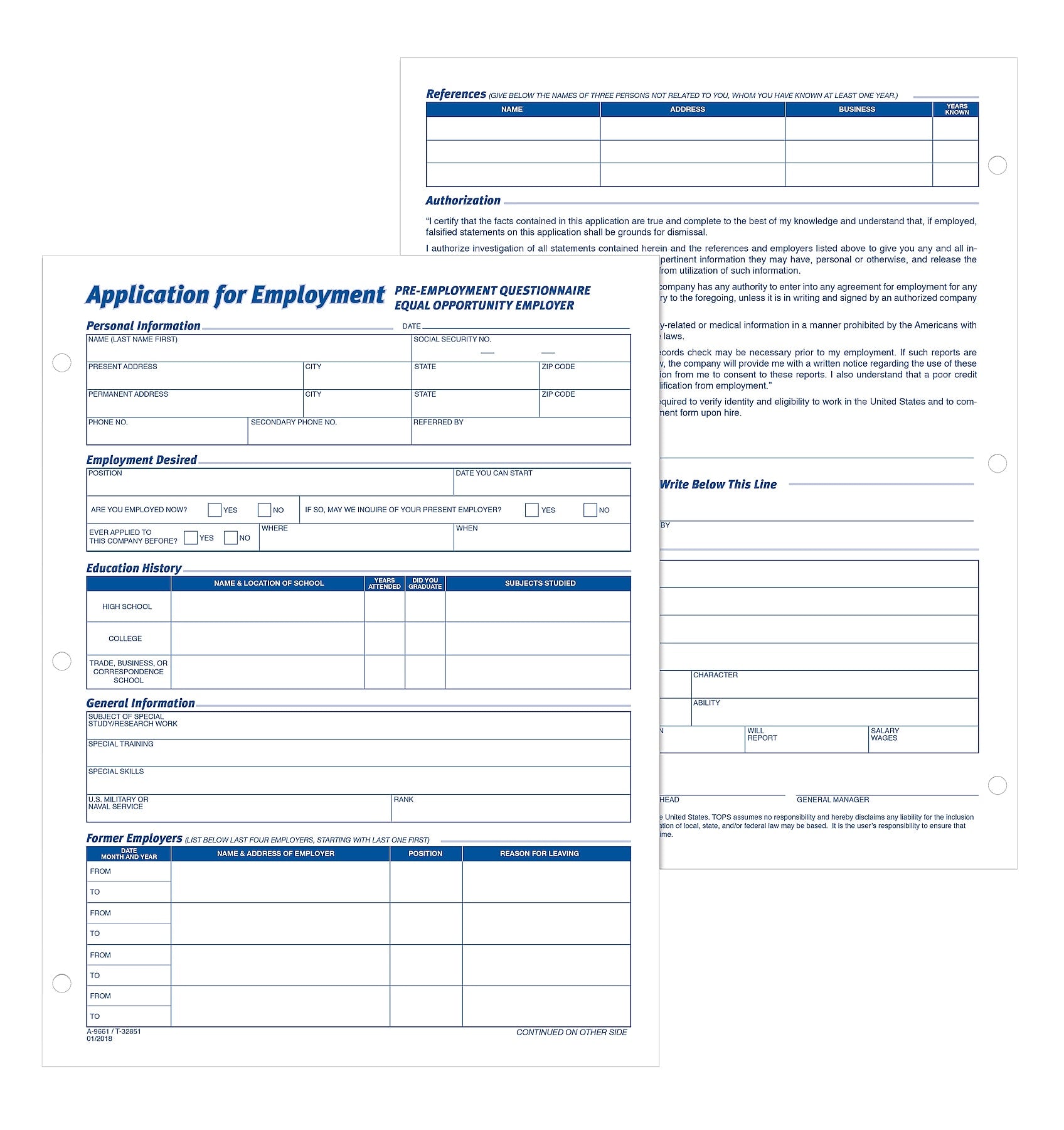 Adams Employment Applications, 50/Pad, 2 Pads/Pack