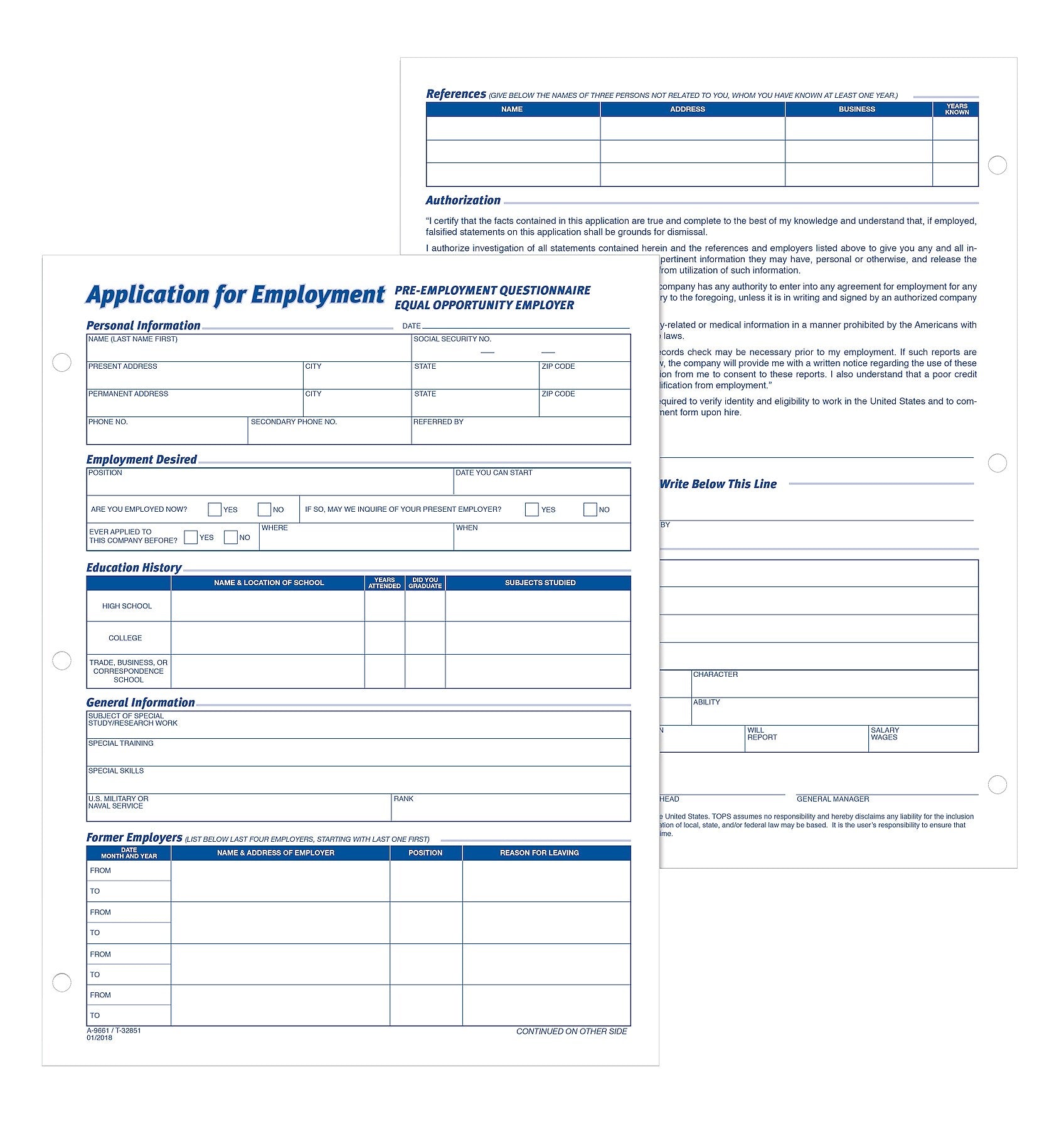 Adams Employment Applications, 50/Pad, 2 Pads/Pack