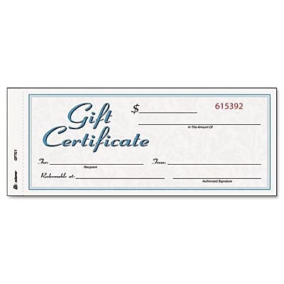 Adams® Gift Certificates, Two Color Design, 25/Pack