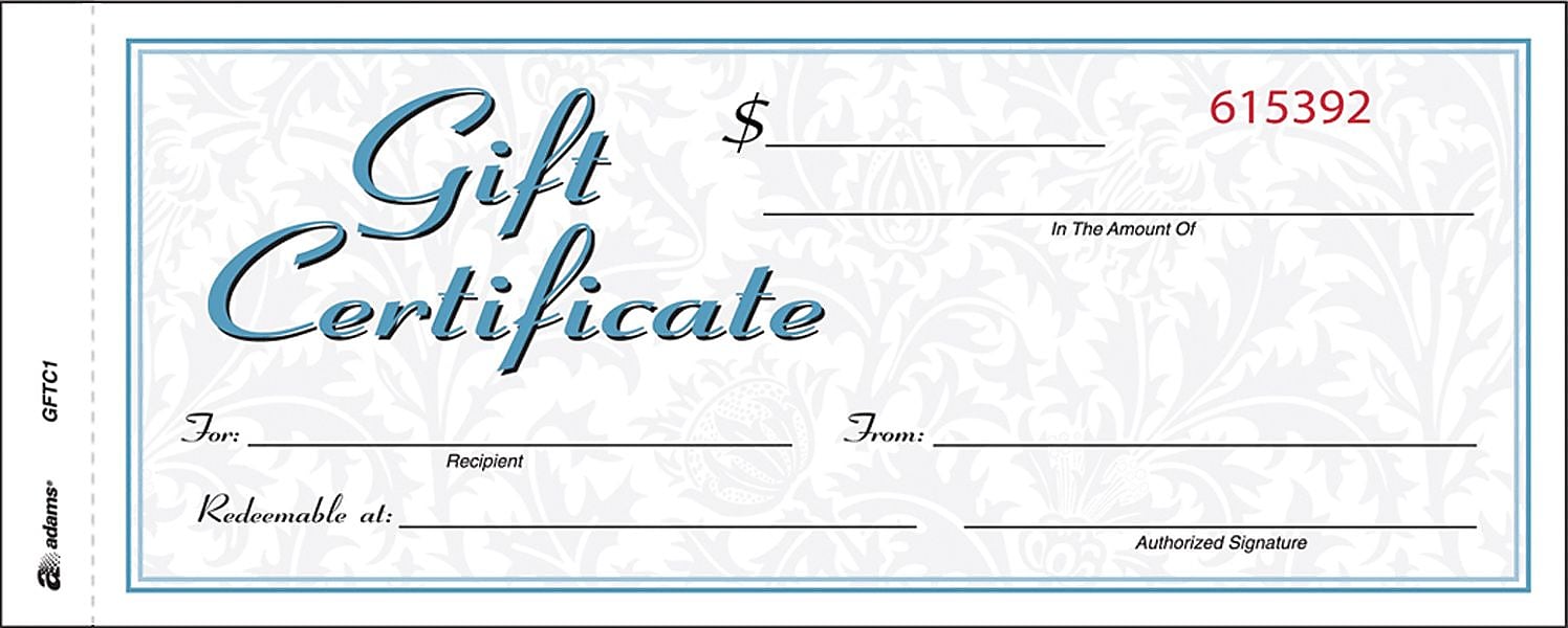 Adams® Gift Certificates, Two Color Design, 25/Pack