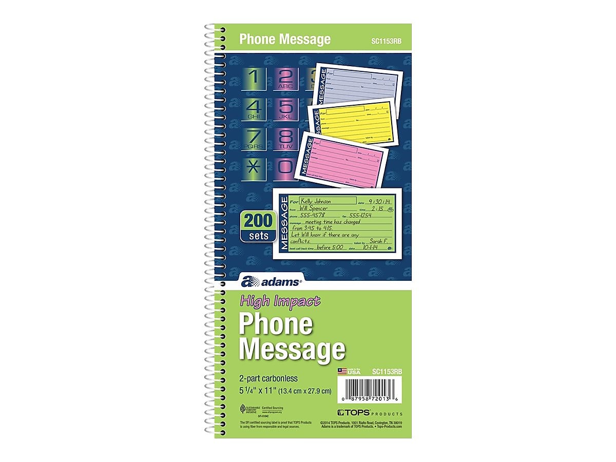 Adams High Impact Phone Message Pad, 5.25