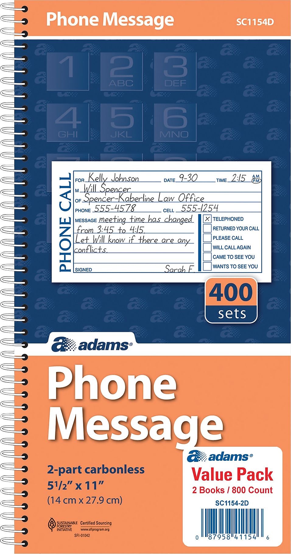 Adams Phone Message Books, 5.5