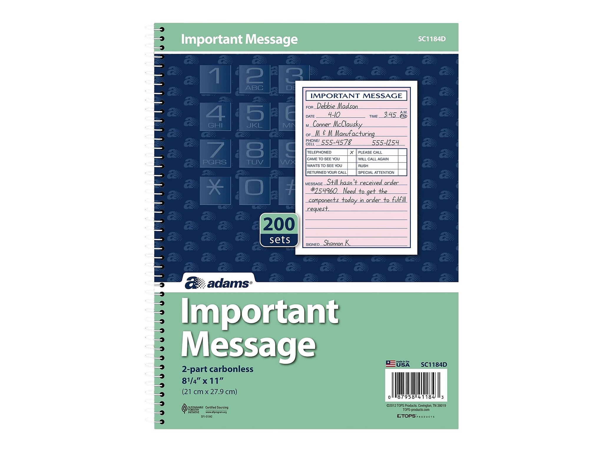 Adams Phone Message Pad, 5.5