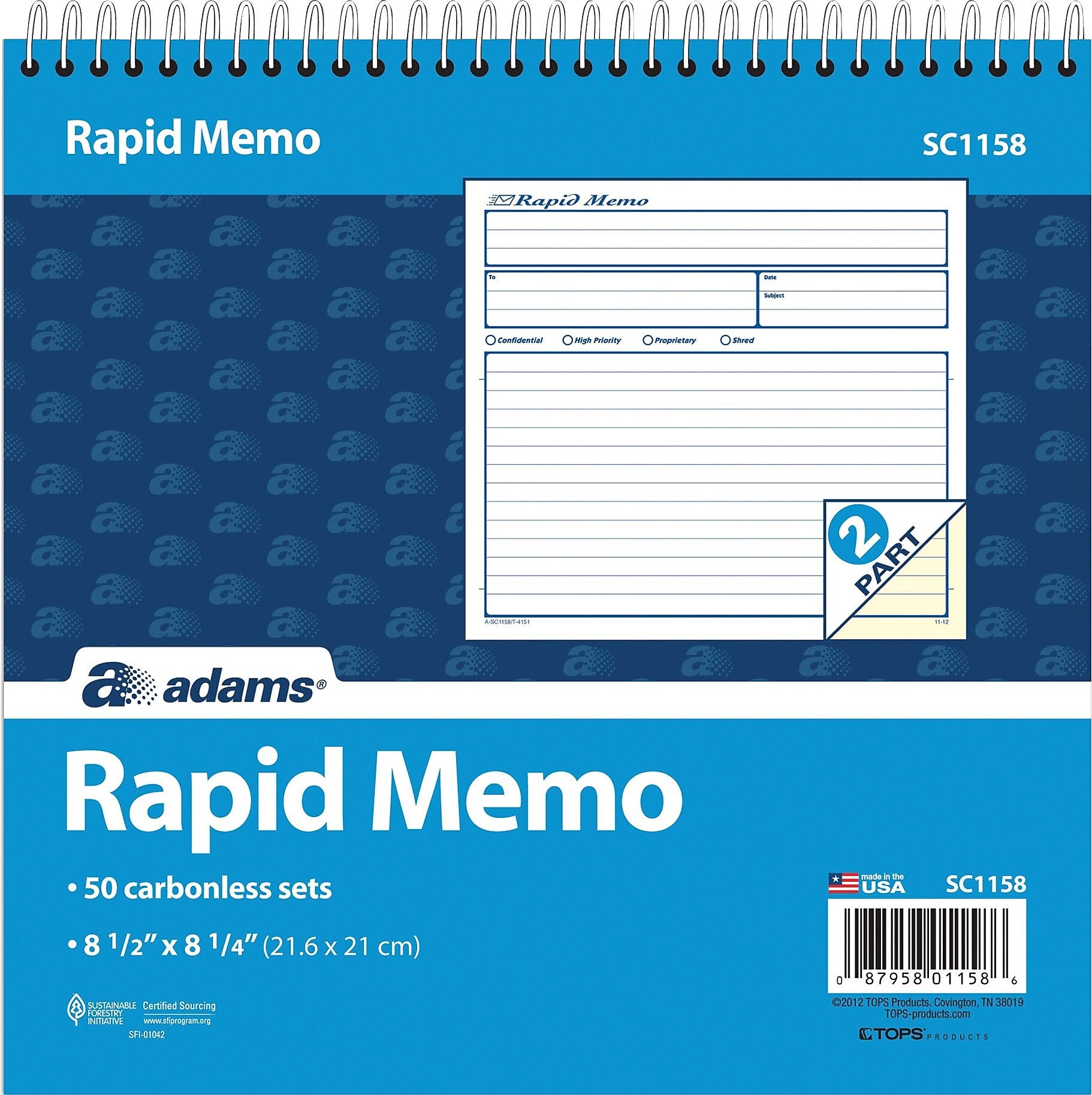 Adams Spiral Memo Books, 8-1/2