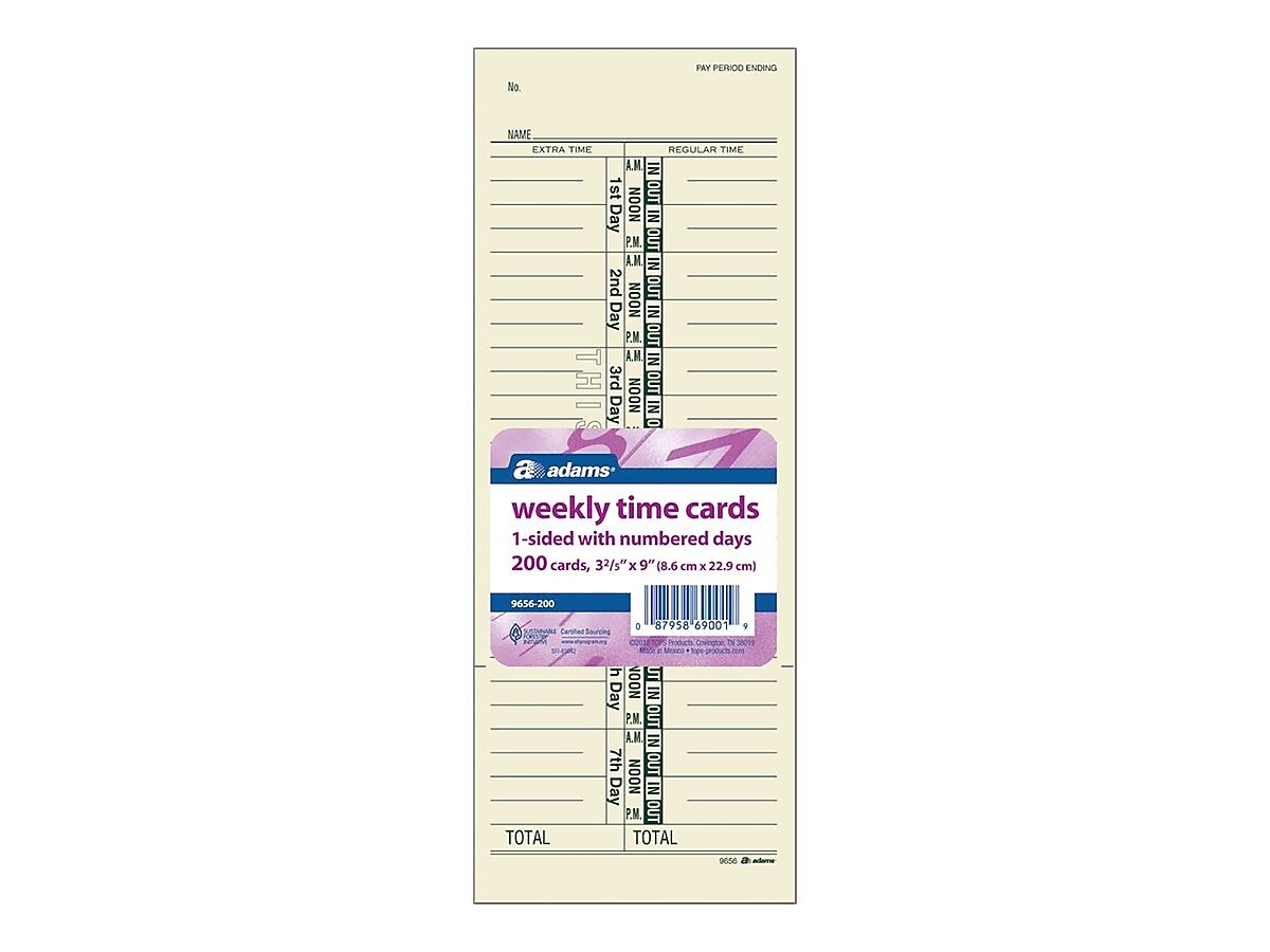 Adams Time Cards, 200/Pack