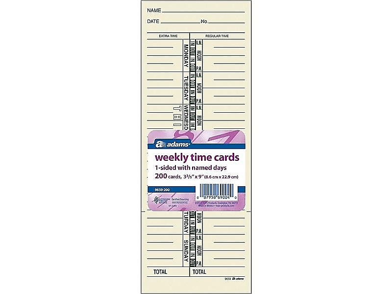 Adams Time Cards, 200/Pack
