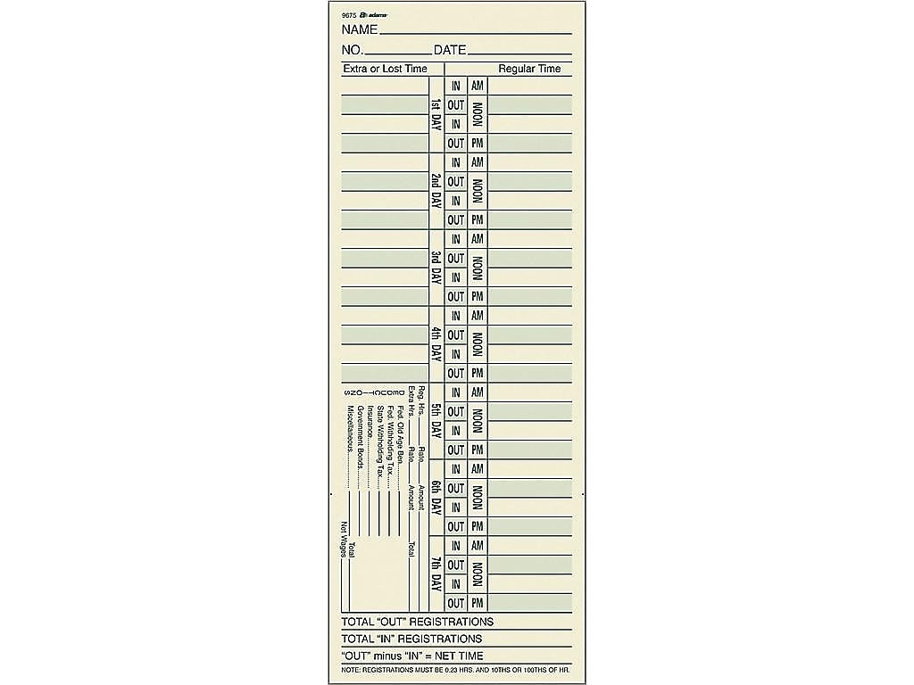 Adams Time Cards, 200/Pack