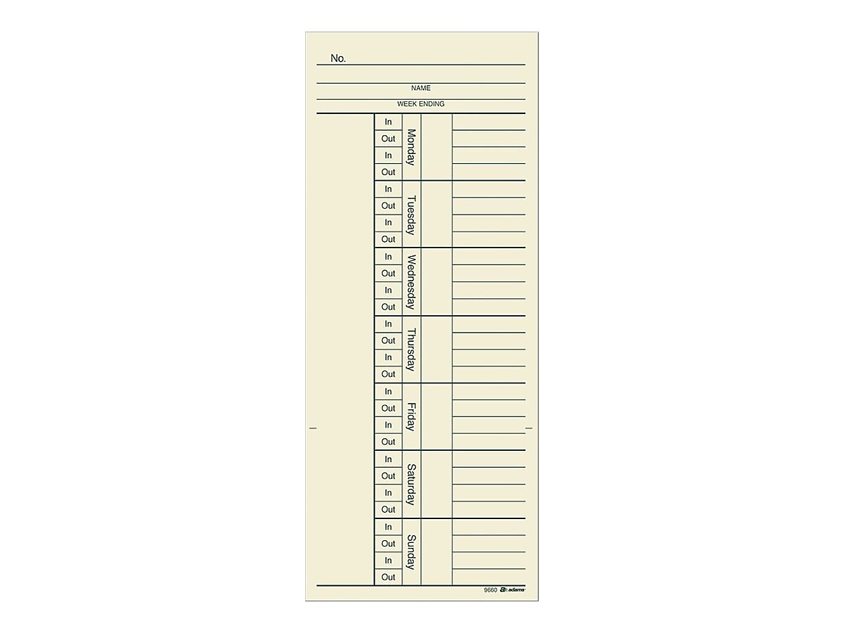 Adams Time Cards for Acroprint 125, ES700, ES900, ESP180 Time Clock, 200/Pack