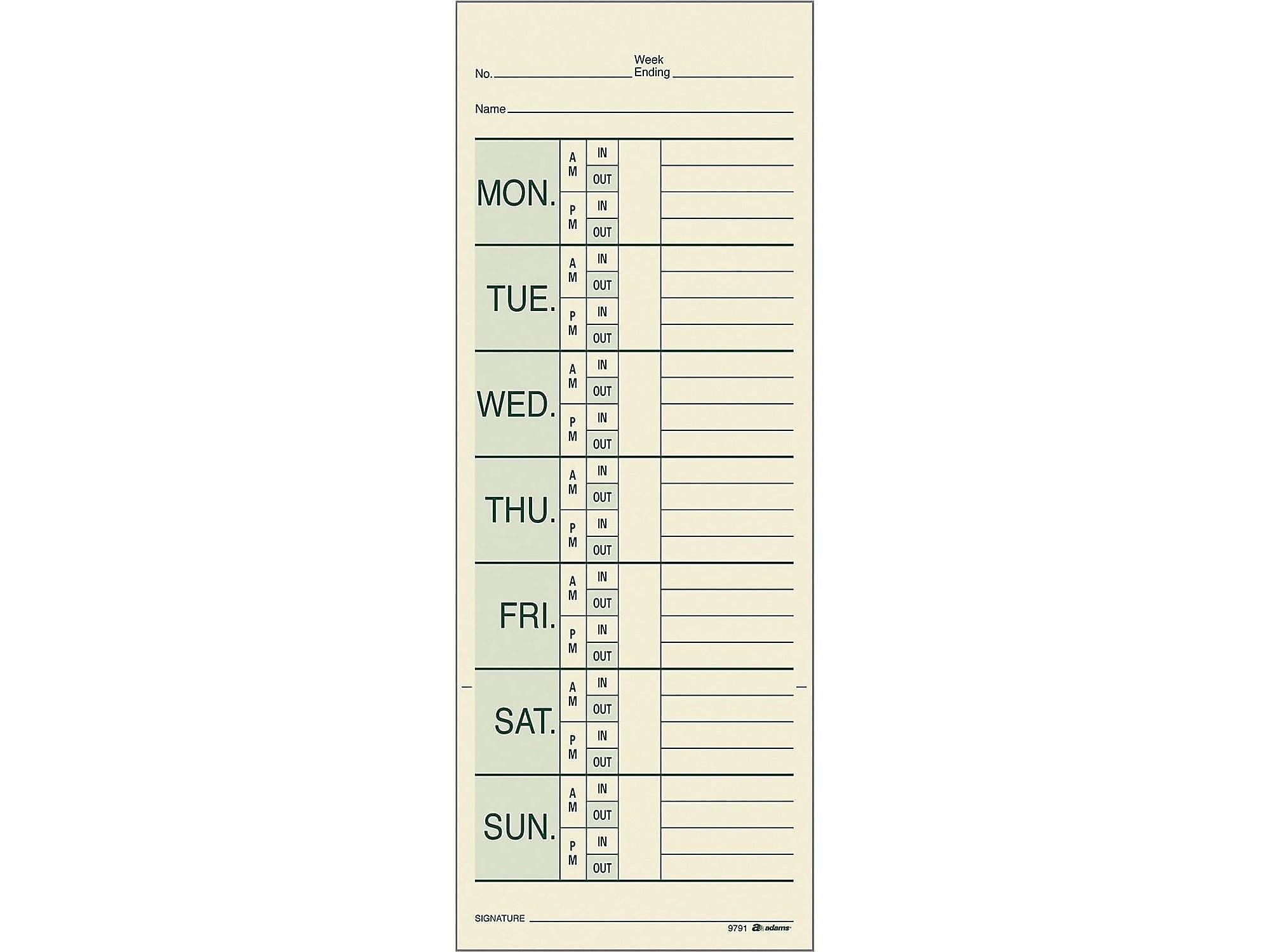 Adams Time Cards for Pyramid 1000 Time Clock, 200/Pack