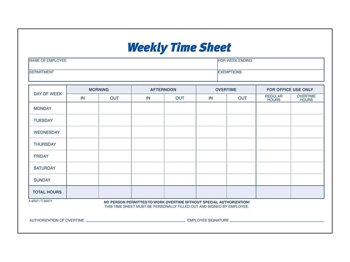 Adams Time Sheets, 100/Pad, 2 Pads/Pack