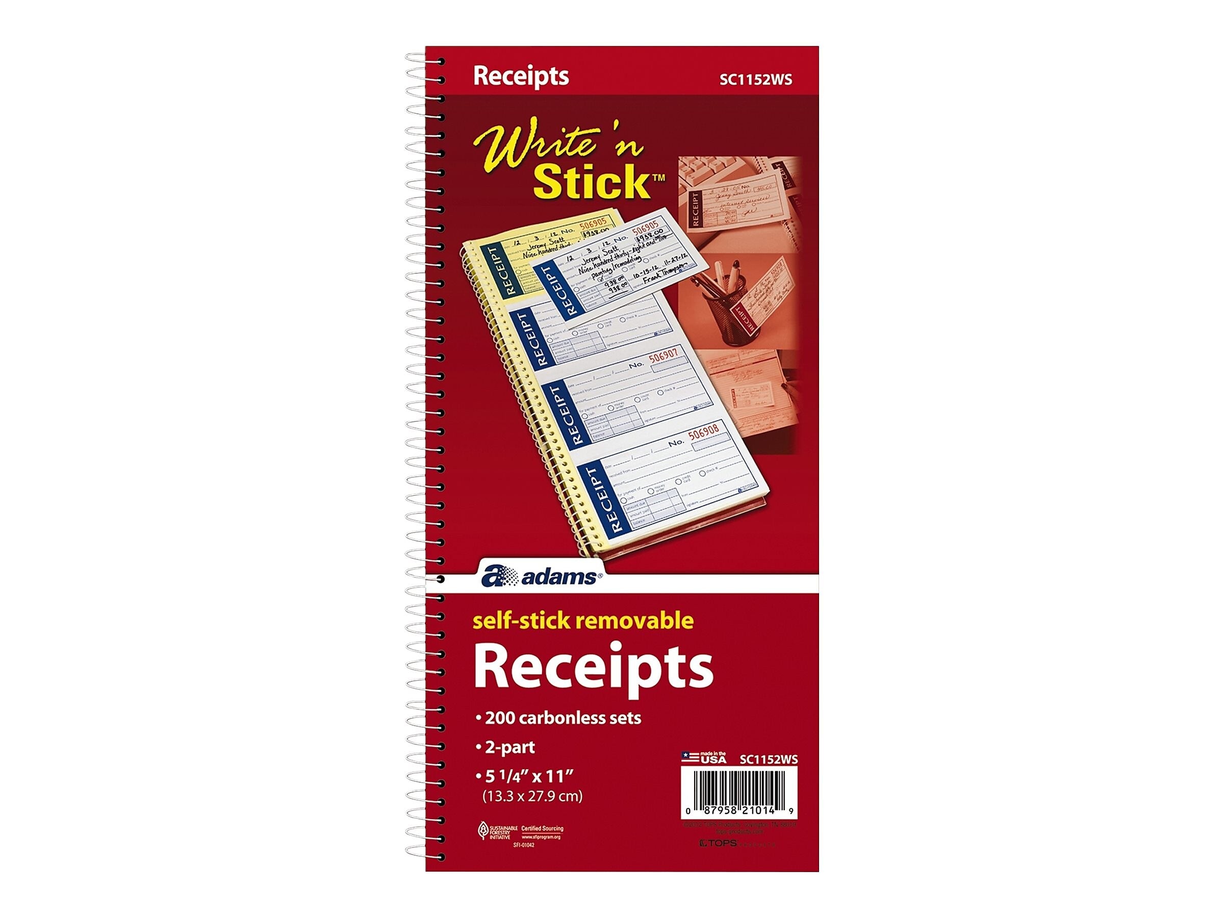 Adams Write 'N Stick 2-Part Carbonless Receipts Book, 2.75