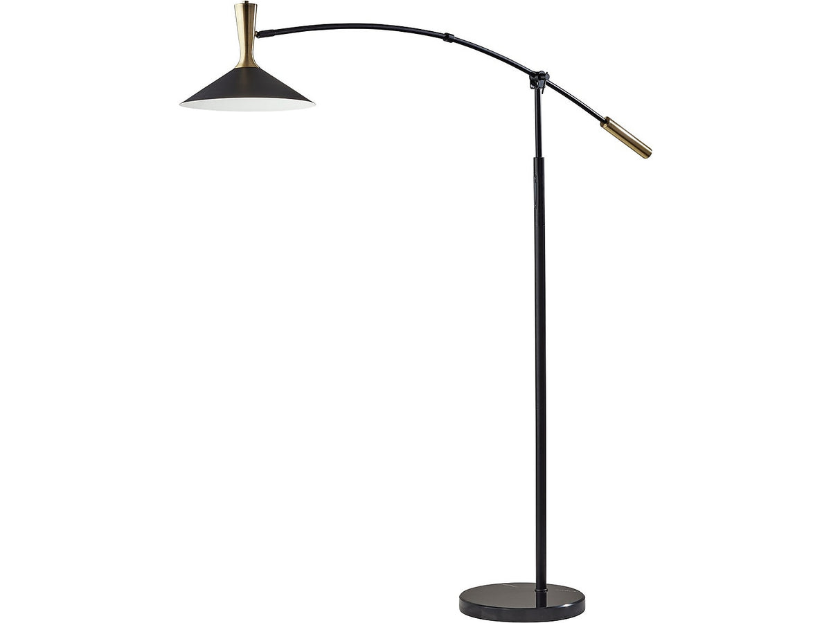 Adesso Bradley 81" Metal Black/Antique Brass Floor Lamp with Cone Shade