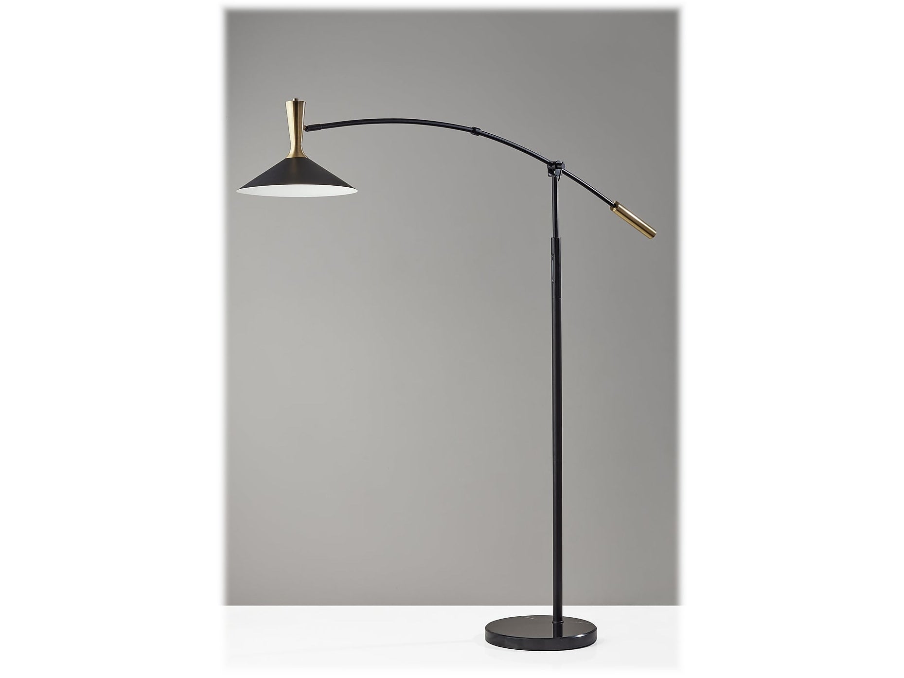 Adesso Bradley 81" Metal Black/Antique Brass Floor Lamp with Cone Shade