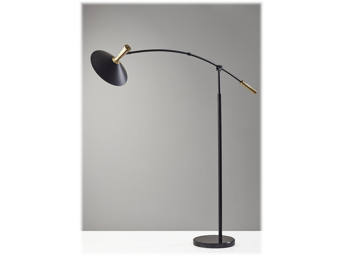 Adesso Bradley 81" Metal Black/Antique Brass Floor Lamp with Cone Shade