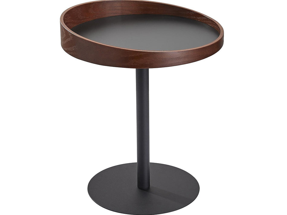 Adesso Crater 18"Dia. End Table, Matte Black/Walnut Oak