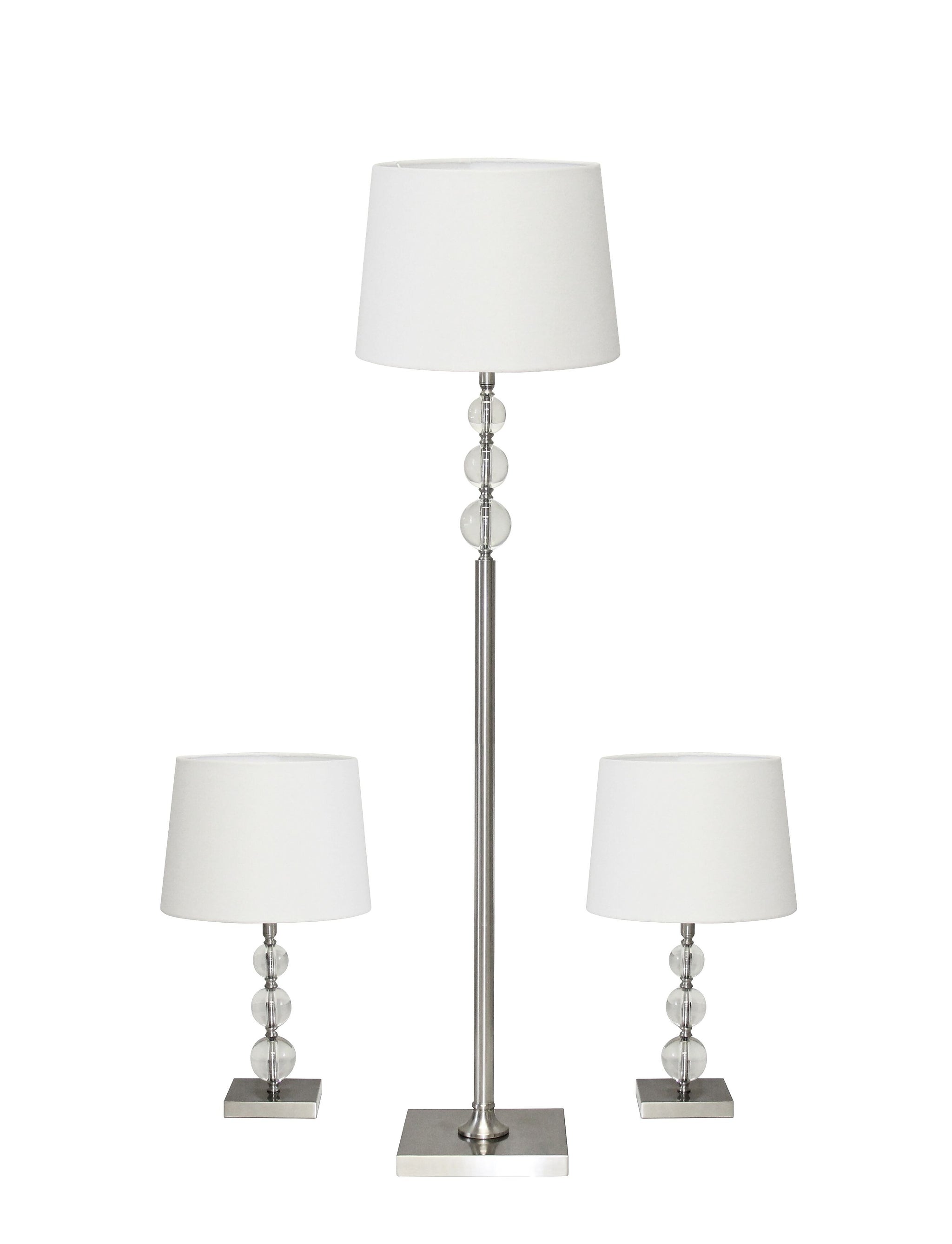 Adesso® Crystal Ball 3-Piece Lamp Set, Brushed Steel