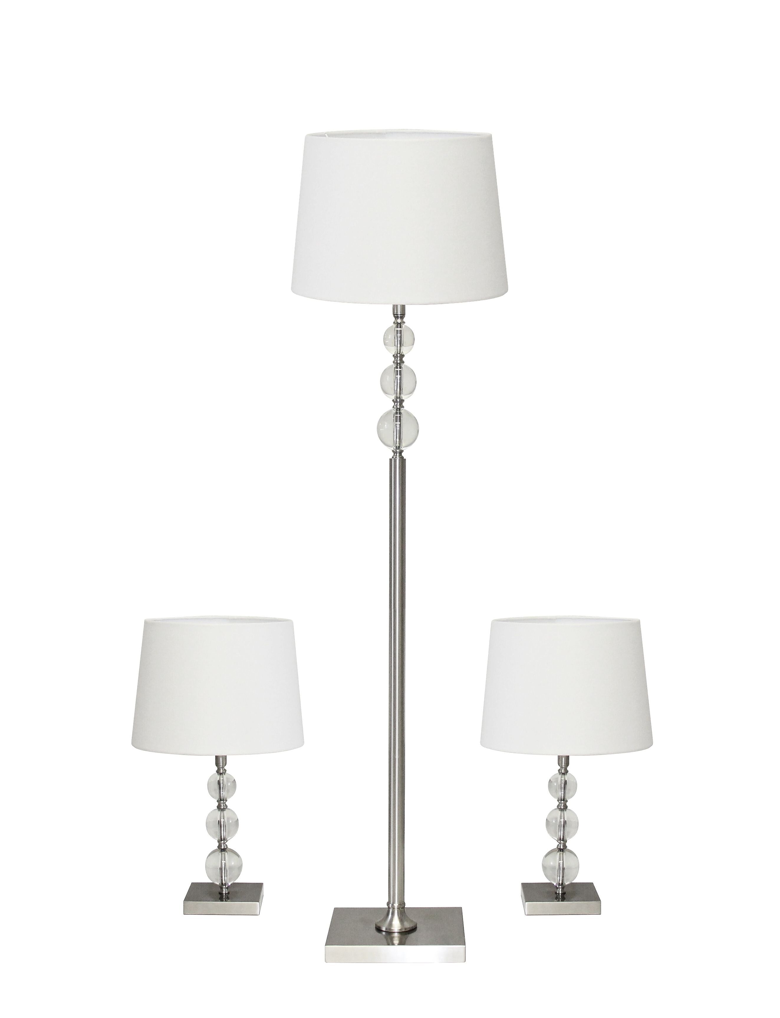 Adesso® Crystal Ball 3-Piece Lamp Set, Brushed Steel