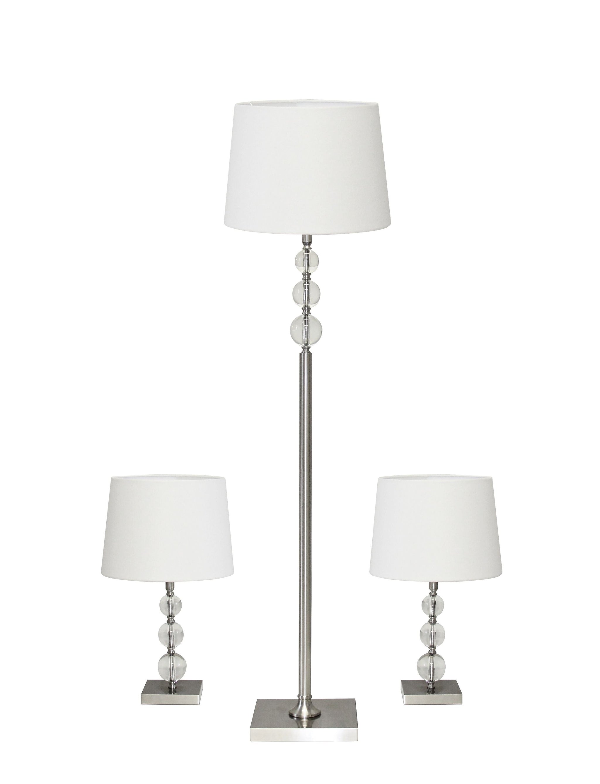 Adesso® Crystal Ball 3-Piece Lamp Set, Brushed Steel