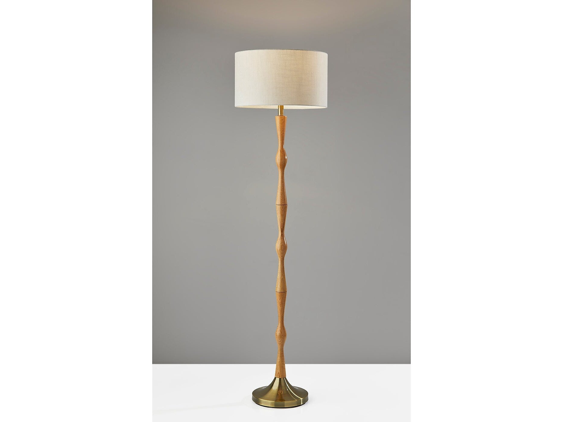 Adesso Eve 61.25" Natural Oak Floor Lamp with Off-White Drum Shade