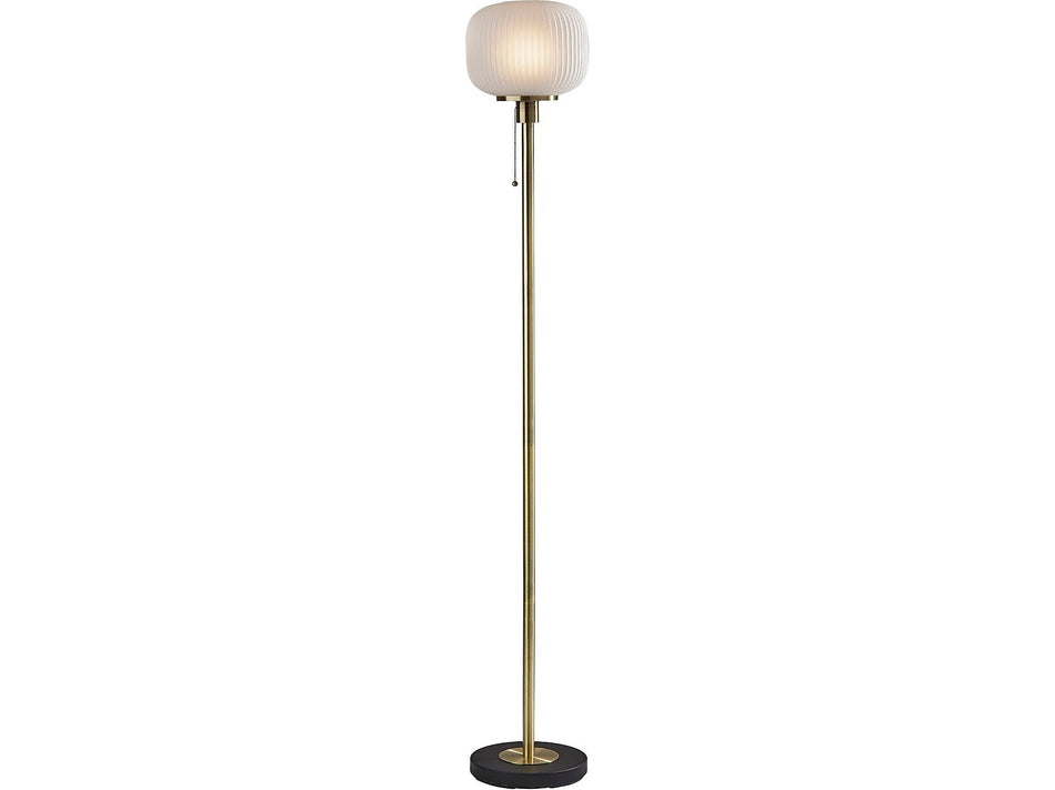 Adesso Hazel 65" Antique Brass Floor Lamp with Round Frosted Shade