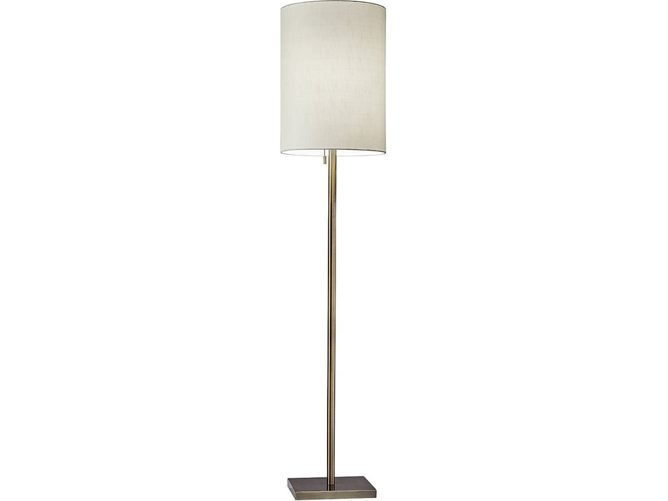 Adesso Liam 60.5" Antique Brass Floor Lamp with Light Beige Cylinder Shade