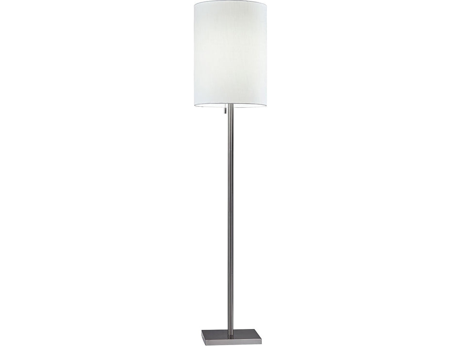 Adesso Liam 60.5" Brushed Steel Floor Lamp with White Cylinder Shade