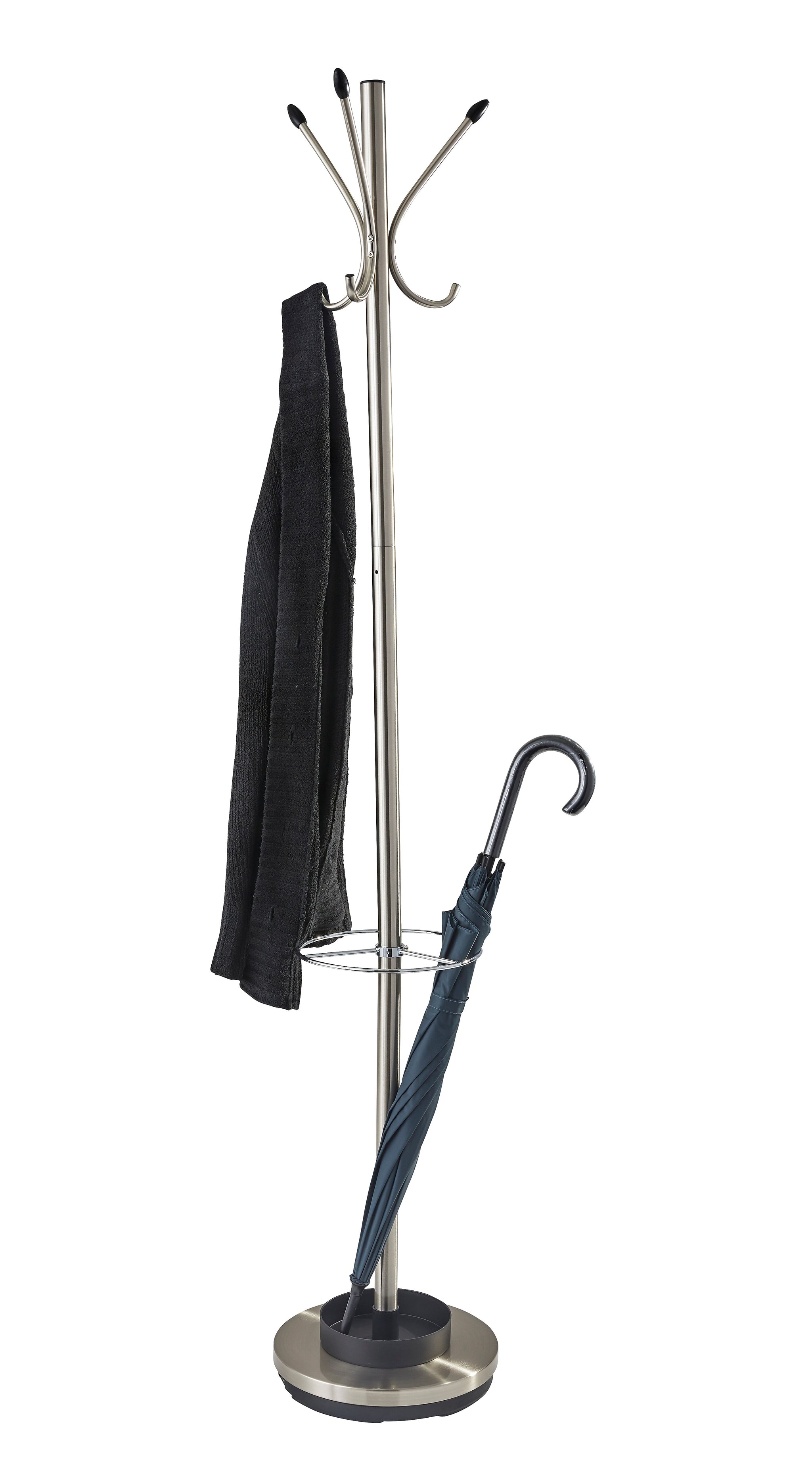 Adesso® Metal Coat Tree and Umbrella Stand, Brushed Steel