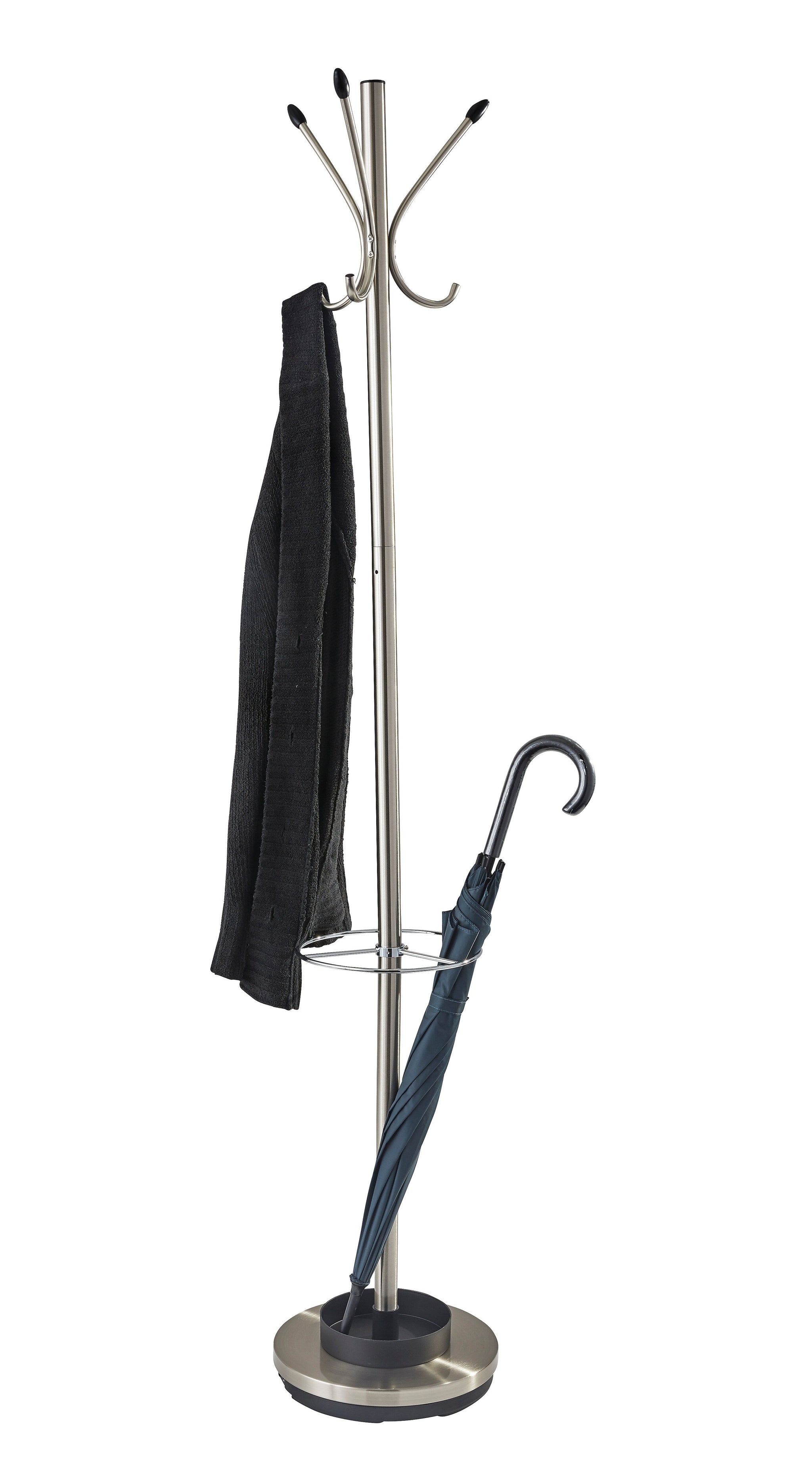 Adesso® Metal Coat Tree and Umbrella Stand, Brushed Steel