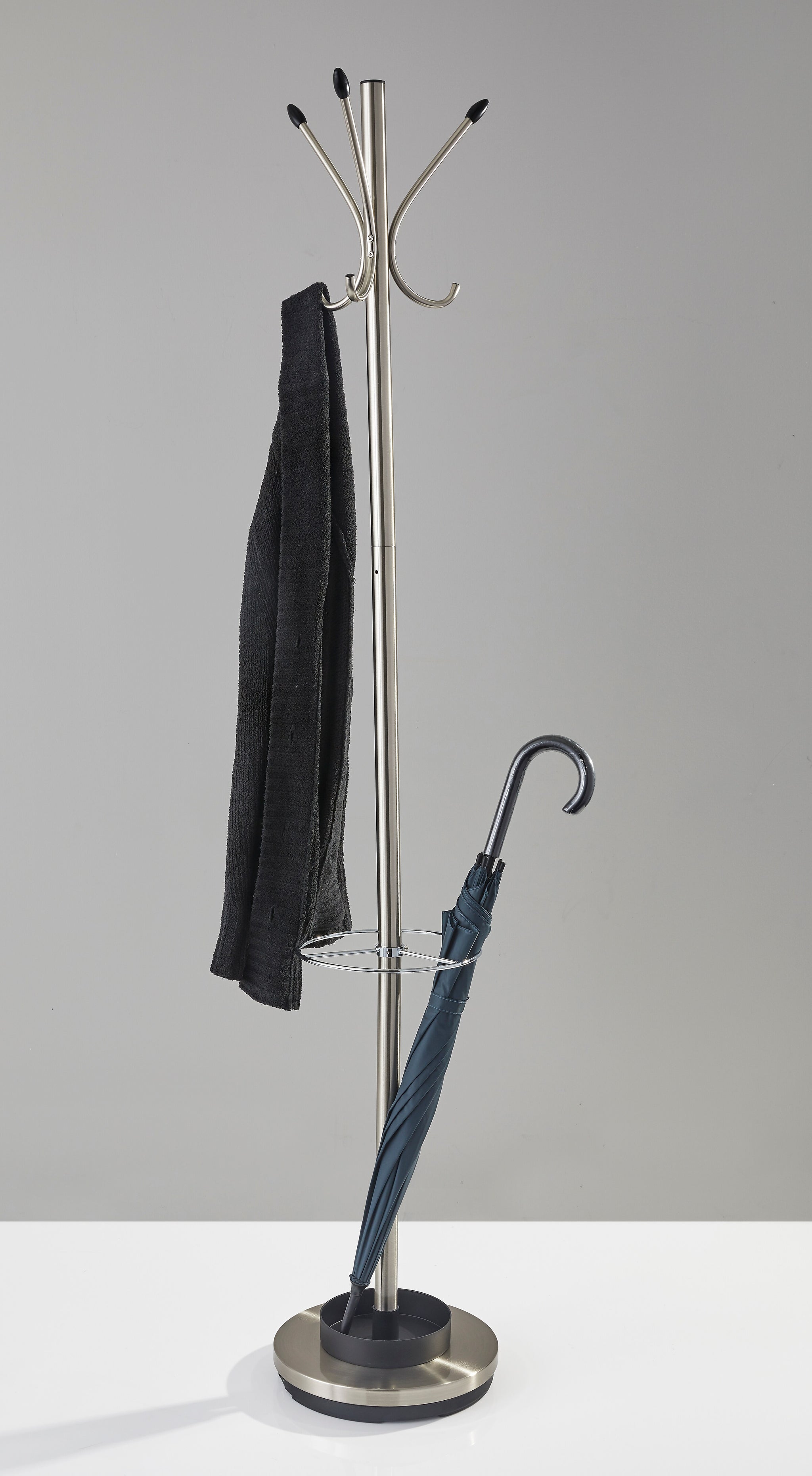 Adesso® Metal Coat Tree and Umbrella Stand, Brushed Steel