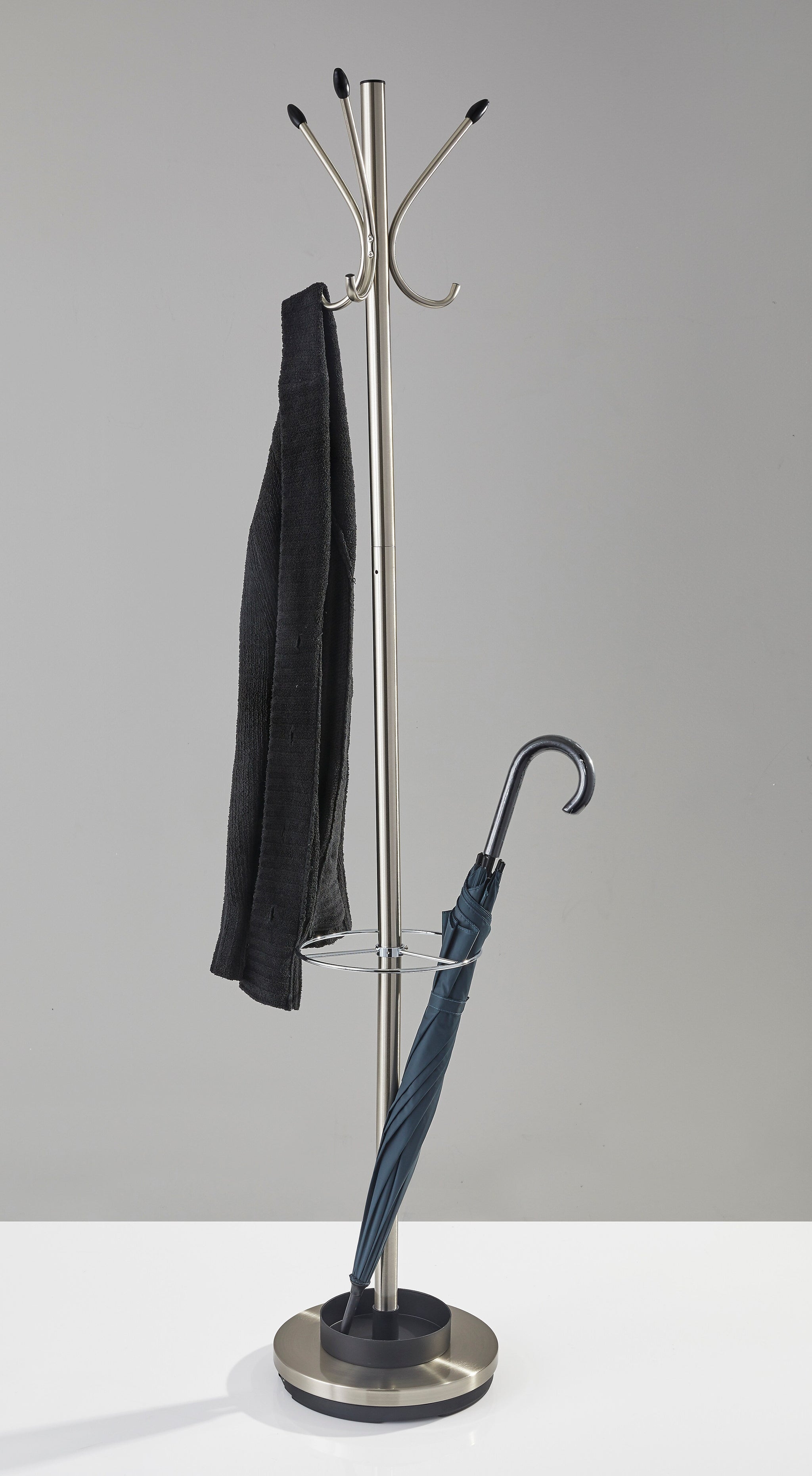 Adesso® Metal Coat Tree and Umbrella Stand, Brushed Steel