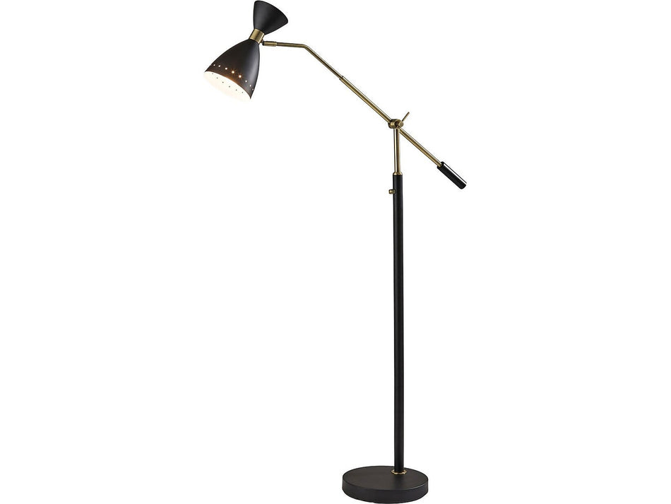 Adesso Oscar 66" Matte Black/Antique Brass Floor Lamp with Cone Shade