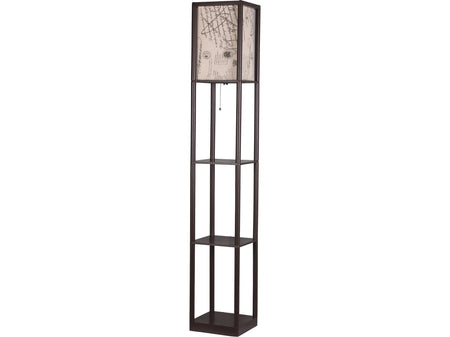 Adesso Script 62" Glossy Brown Shelf Floor Lamp with Rectangular Shade