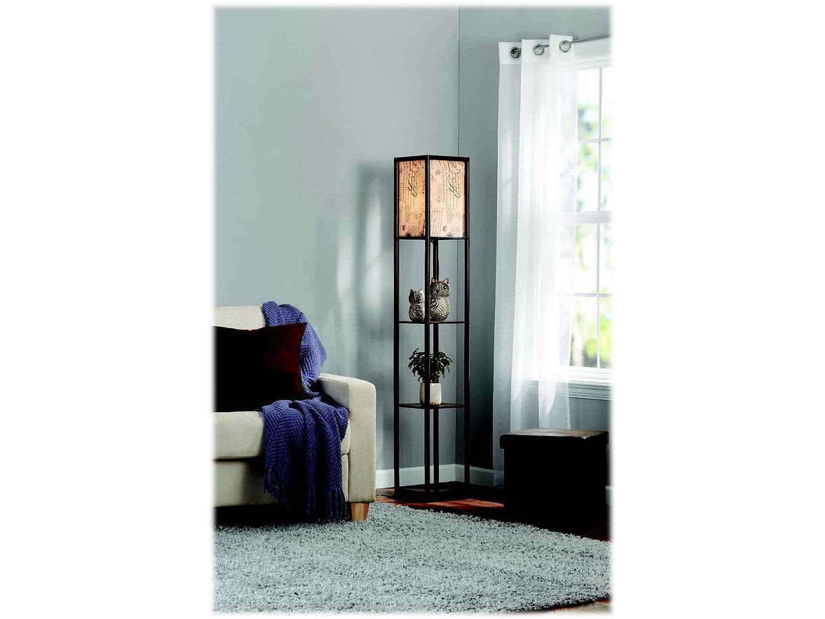 Adesso Script 62" Glossy Brown Shelf Floor Lamp with Rectangular Shade