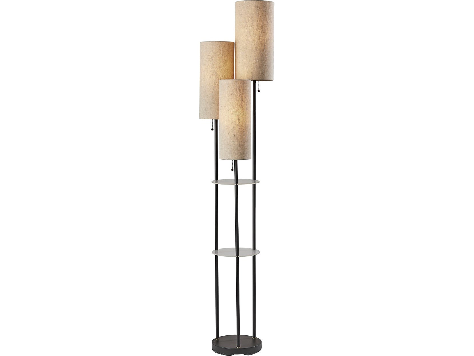 Adesso Trio 68" Matte Black Floor Lamp with Three Cylindrical Light Brown Shades