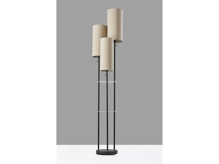 Adesso Trio 68" Matte Black Floor Lamp with Three Cylindrical Light Brown Shades