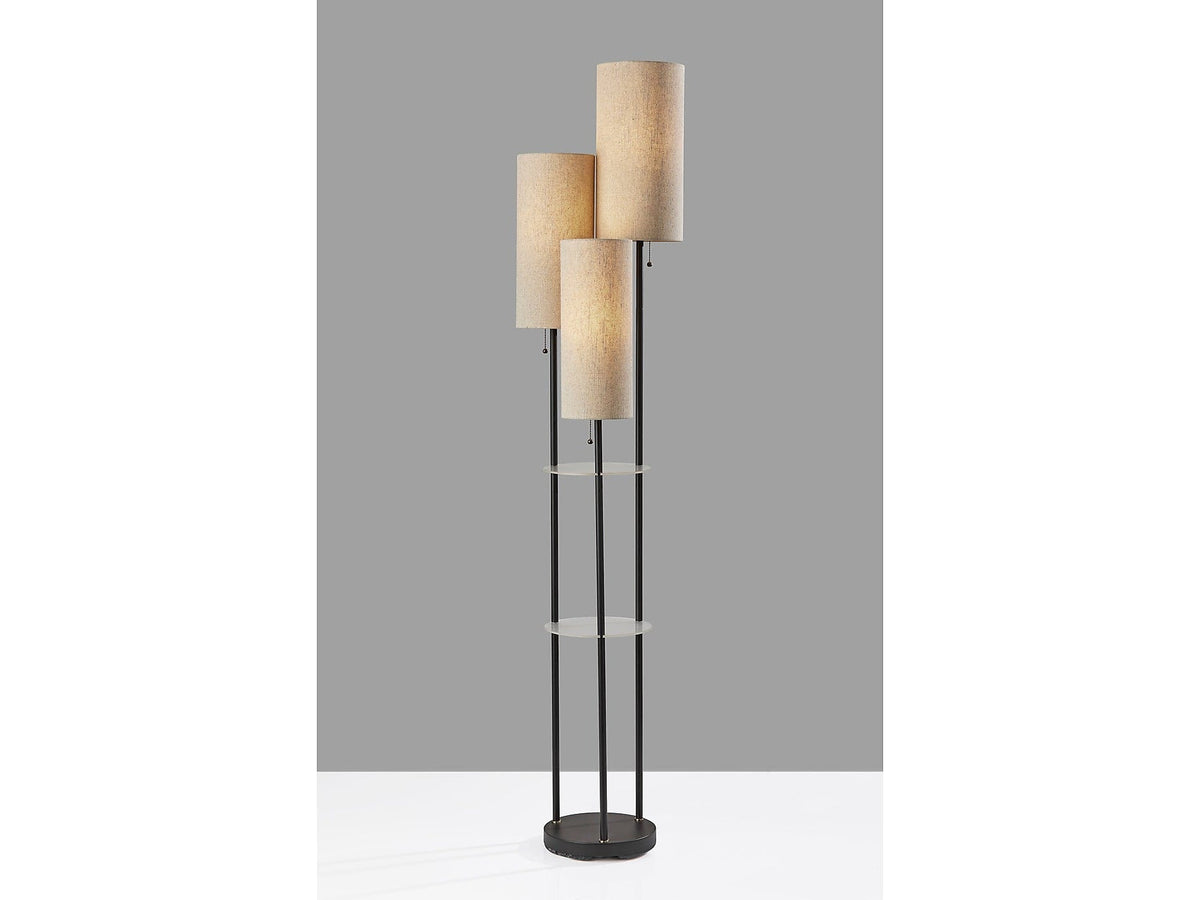 Adesso Trio 68" Matte Black Floor Lamp with Three Cylindrical Light Brown Shades