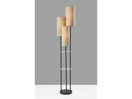 Adesso Trio 68" Matte Black Floor Lamp with Three Cylindrical Light Brown Shades